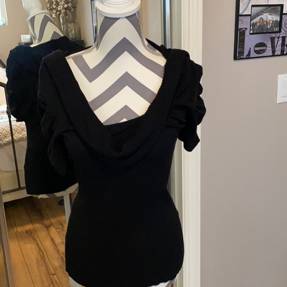 Black lightweight cowl neck short sleeve sweater. Size L